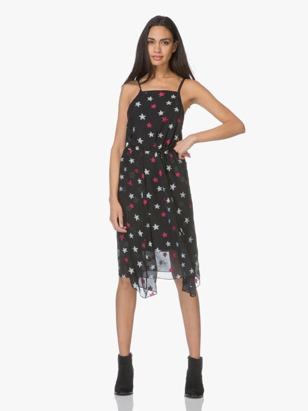 RAG & BONE Sonny Black 100% Silk Star Jacquard Handkerchief Swing Dress, Size S